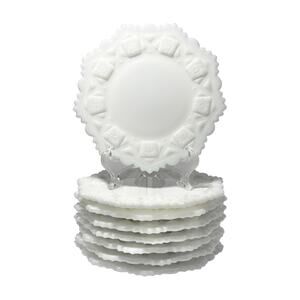 Westmoreland “Old Quilt” Set of 8 Milk Glass Bread Plates 6”